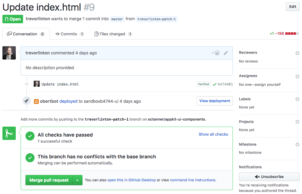 Pull request on Github with Preview App